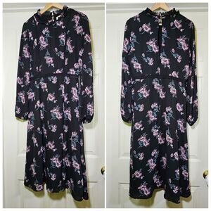 June & Hudson Dark Floral Print Prairie Dress Size Large Whimsygoth
